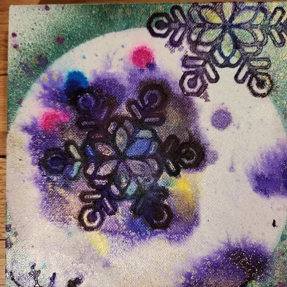 HANDCRAFTED Abstract Snowflake Colorful Painting HANDPAINTED Artwork Wall Decor